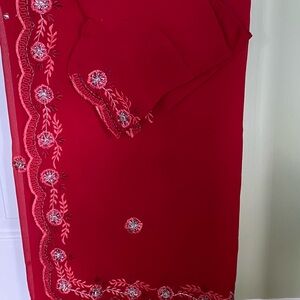 Elegant Red Embroidered Fabric